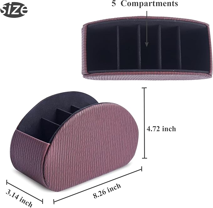 QIELIZI Remote Control Holder, PU Leather Remote Caddy Desktop Organizer with 5 Spacious Compartments for TV Remotes/Media Controllers/Office Supplies (1-Wood Brown