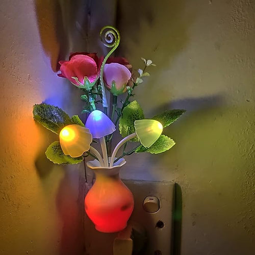 AUSAYE 3Pack Sensor Night Light Plug in Rose Flower Light, Energy Saving Lamp Dream Nightlight Mushroom Night Lights for Kids Adults Bedroom,Bathroom,Living Room,Kitchen,Hallway