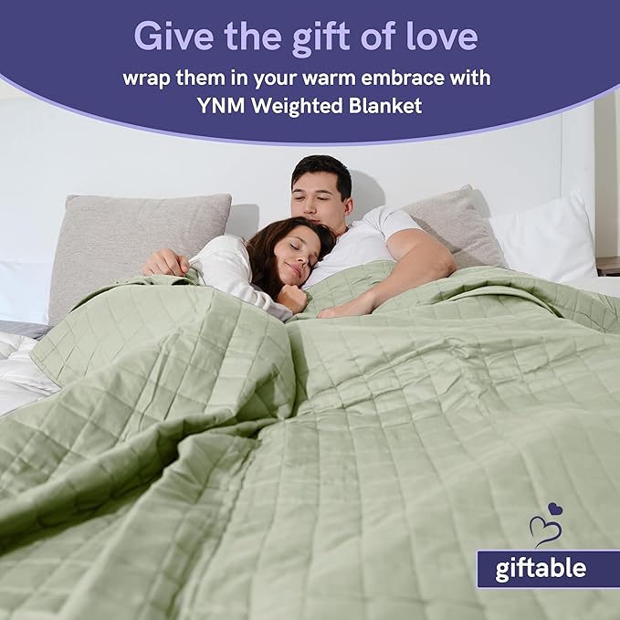 YnM Exclusive 25 lbs Weighted Blanket, Extra Heavy Cotton/Polyester Bed Blanket for Two Persons, Ideal for Queen or King Bed (88x104 Inches, 25 Pounds, Avocado/White Reversible)