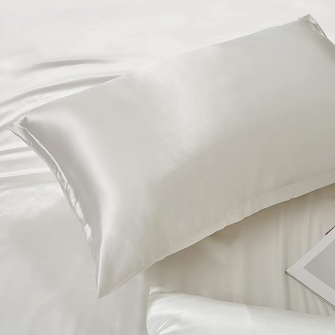 White King Size Satin Pillowcases Set of 2 for Hair and Skin,White Silk Pillowcase Breathable Pillowcase with Envelope Closure