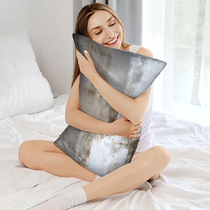 Silk Like Pillowcase for Hair and Skin Grey and Brown Abstract Art 1 Pack Satin Pillowcase with Hidden Zipper Soft Breathable Smooth Cooling Pillow Cover Queen Size for Bedroom Sofa 20”x30”