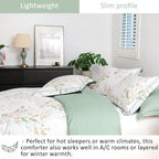 ALEISSEL Natural Cotton 3pcs Botanical Comforter Sets King Size-Green Comforter with Luxurious Tan & Gray Leaves on White, Reversible Lightweight Floral Bedding Sets(King 104"×90")