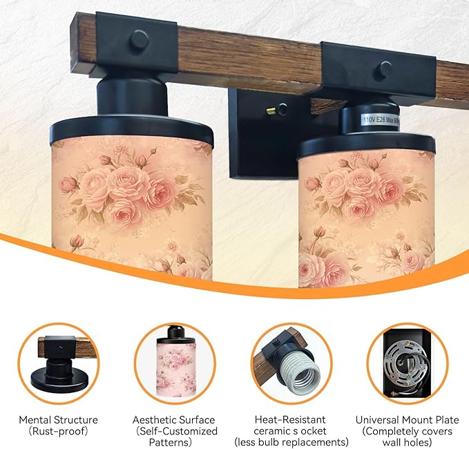 Vanity Lights for Bathroom Wall Lights for Bedroom Living Room Soft Pink Roses Floral Light Modern Bathroom Light Fixtures Wall Sconces 3 Light Home Decor