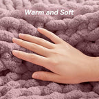 Negwoo Chunky Knit Throw Blanket, 60''*80'' Knitted Throw Chenille Yarn for Bed Couch, Handmade Muted Pink Crochet Big Thick Blanket, Machine Washable Cute Comfy Blanket for Home Decor