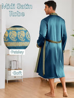 ChiaoLezhee Mens Satin Bath Robe with Shorts Set, Silk Paisley Kimono Lightweight, Soft Long Sleeve Sleepwear