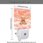 Bear Night Lights Plug Into Wall, Cute Fanciful Moon Clouds Winter Peach Energy Saving Automatic Led Night Lights for Guest Room Basement Office Decor 1pcs