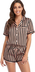 Serenedelicacy Women's Satin Pajama Set 2-Piece Sleepwear Loungewear Button Down Short Sleeve Silky PJ Set