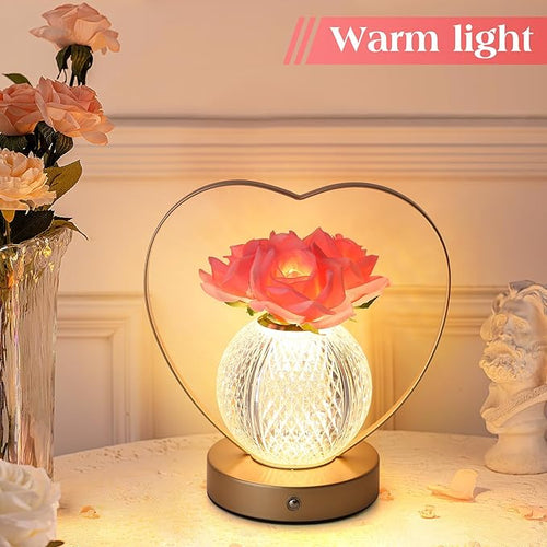 AMWGIMI Rose Flower Lamp,Birthday Gifts for Women,Rechargeable Cordless LED Touch Lamps,3-Colour Infinitely Dimming Small Night Light,for Living Room,Dining Room,Bedroom Festival Home Decor
