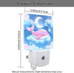 Whale Night Lights Plug Into Wall, Cute Playful Moon Stars Summer Peach Energy Saving Automatic Led Night Lights for Bedroom Bathroom Hallway Kitchen Decor 1pcs