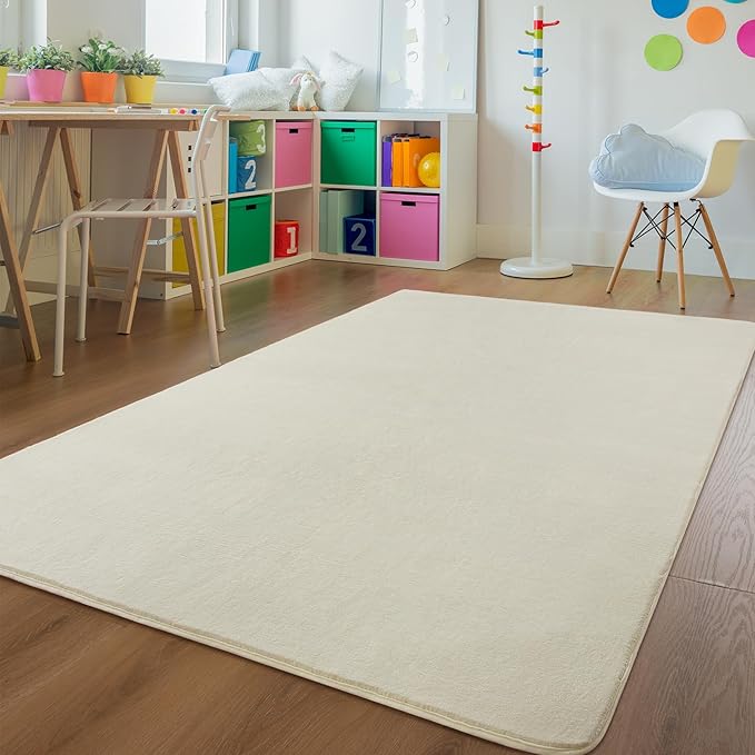 Andecor Shag Living Room Area Rug, 6x9 Cream White Washable Fuzzy Bedroom Rugs, Soft Fluffy Indoor Carpets for Dorm Boys Girls Kids Room Nursery Home Decorations