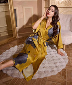 Kihnop Women's Floral Long Kimono Robe Long Satin Robe Long Silk Robe Ladies Kimonos Silky Bathrobe Cover Up, One Size