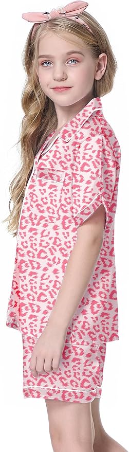 Girls & Womens Satin Pajamas Set, Silk Button-Down Sleepwear 2 Piece Nightwear, 3 Years - Women XXL