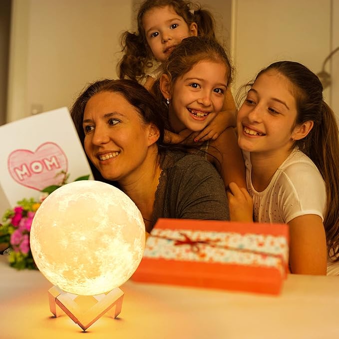 Mydethun Moon Lamp 3D Night Light - Valentine Gifts for Women, Mom & Kids, 5.9' Table Decor w/Wooden Base, Proposal Decororation w/Touch-Dimmable & USB Rechargeable, Dual-Color White/Warm Yellow
