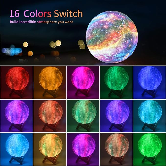 GDPETS Moon Lamp Kids Night Light Galaxy Lamp - 16 Colors Moon Light with Wood Stand Remote & Touch Control USB Rechargeable Gift for Girls Lover Birthday - 5.9 inch