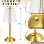 Liliful 2 Pcs Cordless Table Lamp Rechargeable Touch LED Small Gold Portable Battery Operated USB-c Desk Lamp 3 Color Dimmable for Bedroom Living Room Dining (Gold,Retro Style)