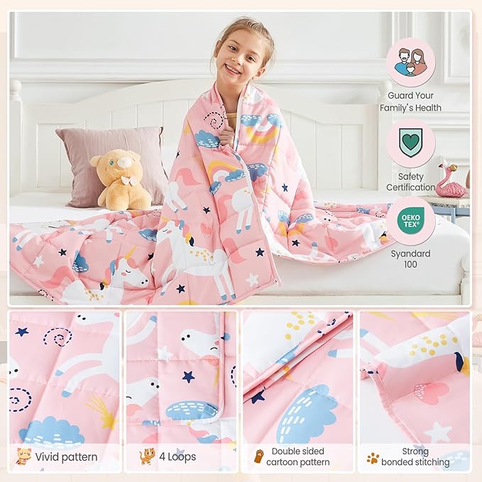 HOSUKKO Weighted Blanket - 2 lbs Pink Unicorn Heavy Lap Indoor - Breathable Blanket(36 * 48 inches, 2 lbs)