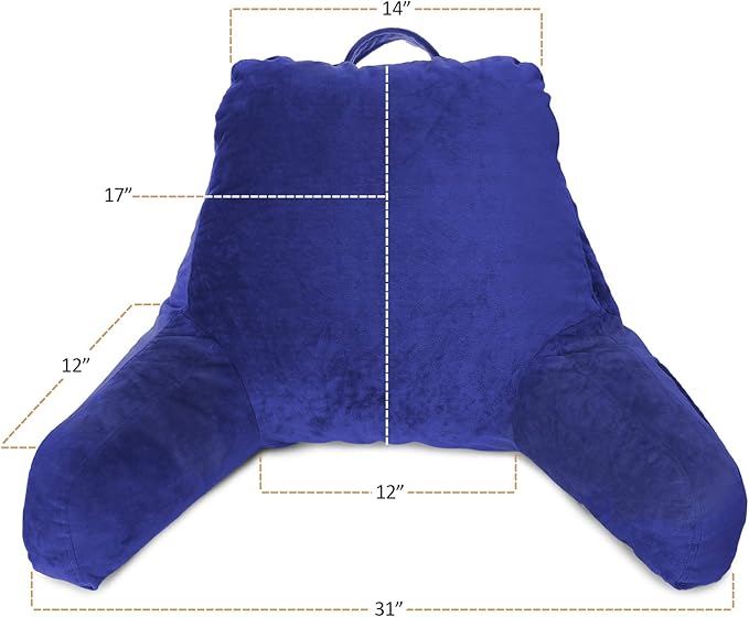 Clara Clark Reading Pillow with Shredded Memory Foam for Sitting Up in Bed and Couch, Back and Arms Adjustable Support for Adults & Teens Backrest Pillows for Reading, with Washable Cover Royal Blue
