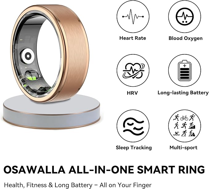 Smart Ring for Women Men,Fitness Ring with 24/7 Activity Tracking,Stress,Sleep Monitoring,No APP Subscription Fees,Compatible with iOS & Android, HarmonyOS Rose Gold, 11#