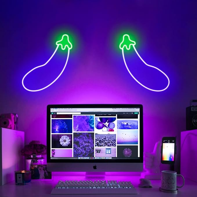 ENUOLI Eggplant Neon Signs,LED Purple Eggplant Neon Light Decorative Art LED Lights for Wall Decor,USB/Battery Powered Night Lamps Light Up Signs for Bedroom,Party, Living Room,Home Decor