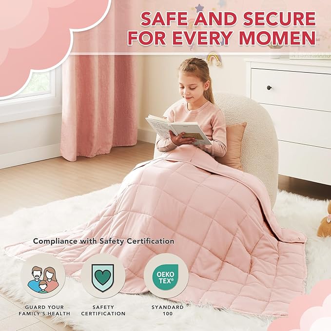 CuteKing Weighted Blanket (10lbs, 48"x72", Pink) Heavy Blanket for 90-100lbs, Weighted Blanket for Cooling & Heating with Premium Glass Beads, Soft Thick Blanket All-Season