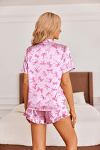 Ekouaer Womens Satin Pajamas Set Button Down 2 Piece Silk Pjs Shorts Set Ruffle Lingerie Notch Collar Sleepwear