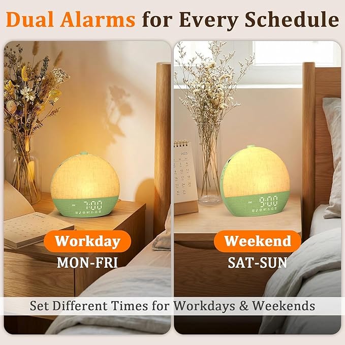 Thybro Light Sunrise Alarm Clock: 10-60 Mins Gradual Sunrise & Natural Sounds Gentle Wake up for Heavy Sleepers - 3-Step Easy Setup with Dual Alarms - 30 Sleep Sounds White Noise Machine