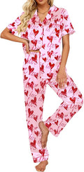 Ekouaer Silk Satin Pajamas Set Women Short Sleeve Sleepwear Soft Button Down Loungewear Pjs Set