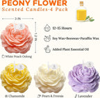 4 Pack Peony Flower Shape Candles for Women - Aromatic Pastel Aesthetic Candle with Fragrance - Christmas Gift for Friends Colleagues and Classmates (3 inch)