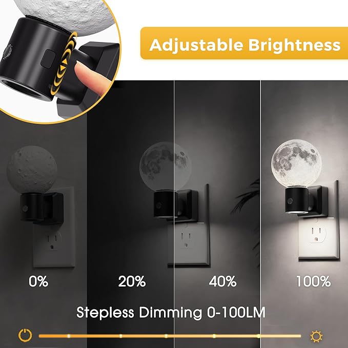 L LOHAS LED Night Lights Plug Into Wall, Plug in Night Light with Light Sensor, 0-100LM Brightness Adjustable, 3D Printing LED Moon Light for Bedroom Birthday Gifts