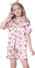 Girls & Womens Satin Pajamas Set, Silk Button-Down Sleepwear 2 Piece Nightwear, 3 Years - Women XXL