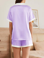Ekouaer Womens Silk Satin Pajamas Set Animals Print Pjs Button Down Short Sleeve Lounge Set 2 Piece Sleepwear
