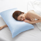 Light Blue Satin Pillowcases with Zipper （20x36）,King Size Pillowcases Set of 2,Light Blue Silk Pillowcase for Hair and Skin