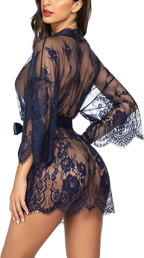 Avidlove Women's Lace Kimono Robe Babydoll Lingerie Mesh Nightgown S-5XL