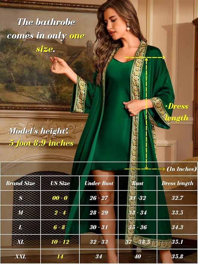 ChiaoLezhee Satin Robe Sets For Women, 2-PC Lightweight Bathrobe, Silk Sleepwear Kimono Bridesmaid Sexy Robes