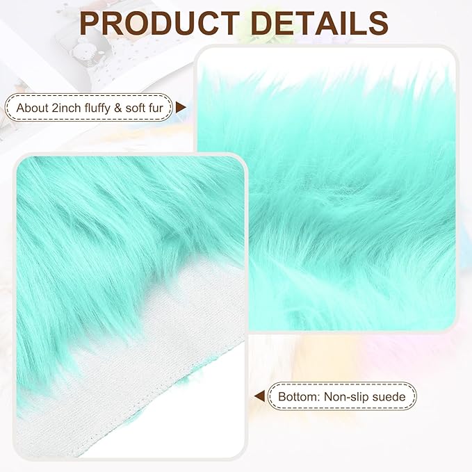 PATIKIL 12" Locker Rug, Small Area Rug Mini Faux Fur Rugs Small Locker Carpet Soft Fluffy Tiny Photography Props Square for Nail Photo Tabletop Background Picture Decoration, Cyan Blue
