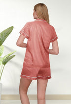 WJing Yi Jia Womens Silk Satin Pajamas Loungewear Two-Piece Sleepwear Button-Down Floral Pj Set XS-4XL