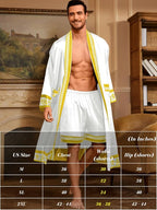 ChiaoLezhee Men's Luxury Silky Robe & Shorts Set, 2PC Lightweight Satin Pajamas with Pockets, Opulent Baroque Kimono Gifts