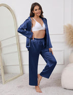 Ekouaer Pajamas For Women Set Silk Pjs 2 Piece Satin Sleepwear Long Sleeve Button Down Lounge Sets With Pant