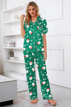 Umeyda Girls Womens Pajamas Set, Satin Silky Button Down Loungewear 2 Piece Short Sleeve Pants PJS Sets for Mommy Kids