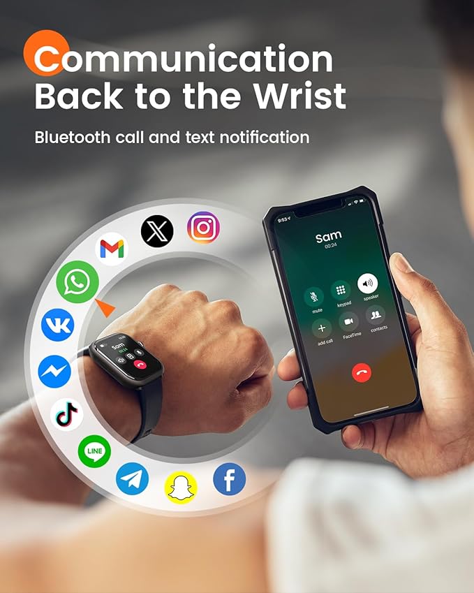 RUXINGX Smart Watches for Men Women, 1.85" Fitness Tracker with Bluetooth Calls, IP68 Waterproof, 120+ Sport Modes, 30-Day Battery, 24/7 Heart Rate & Sleep Monitor for iPhone Android iOS
