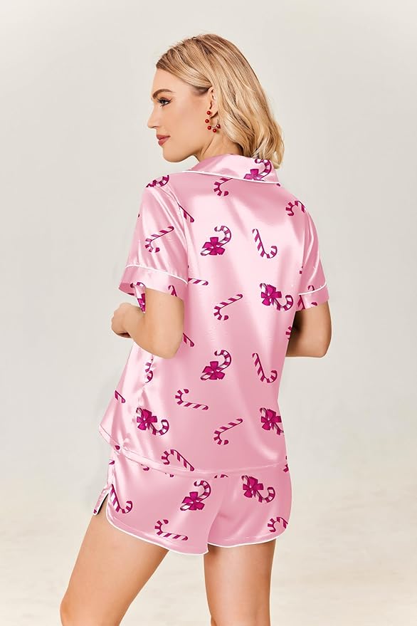Ekouaer Womens Silk Satin Pajamas Set Short Sleeve Sleepwear Button Down Loungewear 2 Piece Pjs Shorts Set S-5X Plus Size