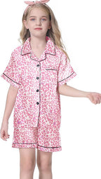 Umeyda Women & Girls Pajamas Set, Soft Satin Lightweight Silk Button-Down Top with Shorts 2 Piece PJS for Mom Boys Kids Gifts