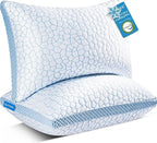 QUTOOL Enhanced Cooling Pillows for Sleeping, CertiPUR-US Shredded Memory Foam Pillows Queen Size Set of 2 for Hot Sleeper, Adjustable Bed Pillow for Side, Back, Stomach Sleepers Support Yet Soft Blue