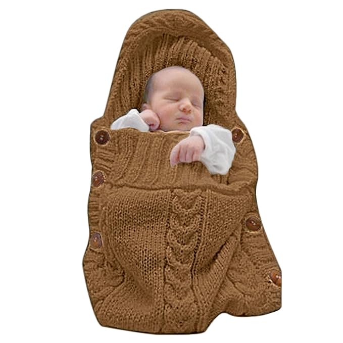 XMWEALTHY Newborn Baby Wrap Swaddle Blanket Knit Sleeping Bag Receiving Blankets Stroller Wrap for Baby Coffee 0-6 Month