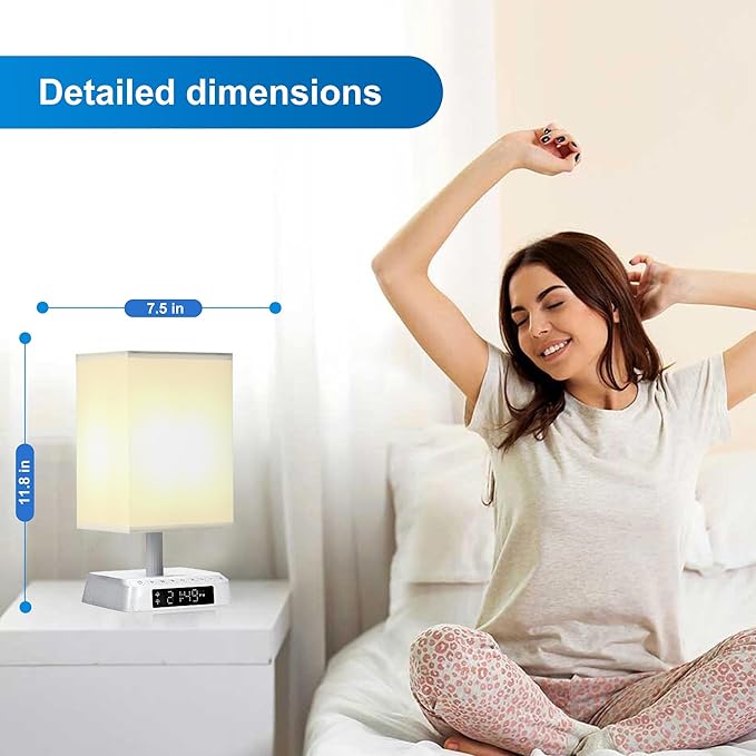 Sunrise Alarm Clock Wake Up Light - 3 Color LED with Sound & Light Awakening, Bioclock Adjustment & APP Control, Square Linen Shade for Bedroom Bedside