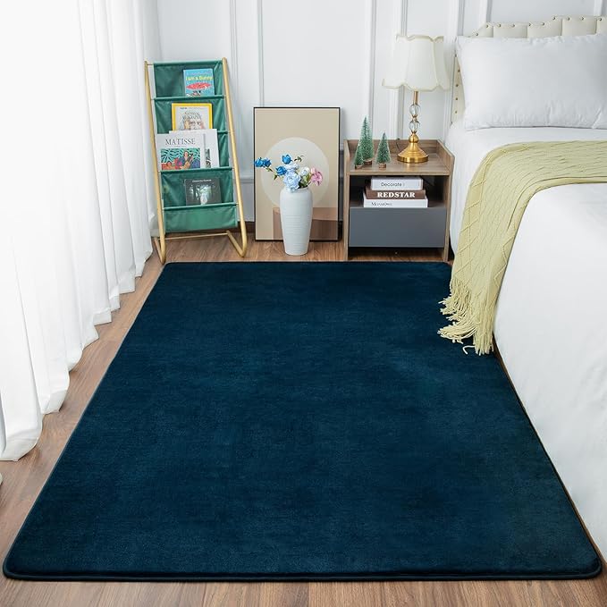 Przemy Washable Area Rug for Living Room Bedroom, 5x7 Feet Navy Blue Memory Foam Rug, Super Soft Modern Indoor Carpet for Kids Room Boys Girls Dorm Bedside Nursery Decor Mat