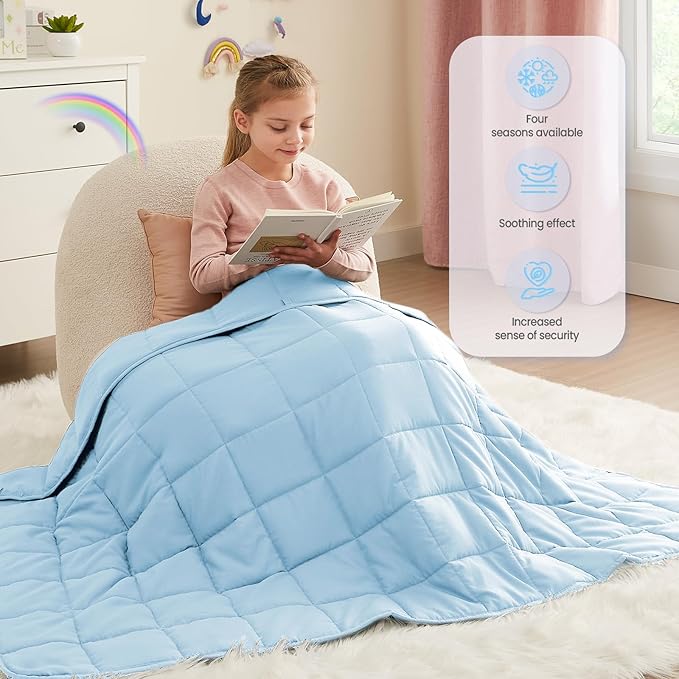 HOSUKKO Weighted Blanket - 7 lbs Lightblue Heavy Blanket - Breathable Blanket(41 * 60 inches, 7 lbs)
