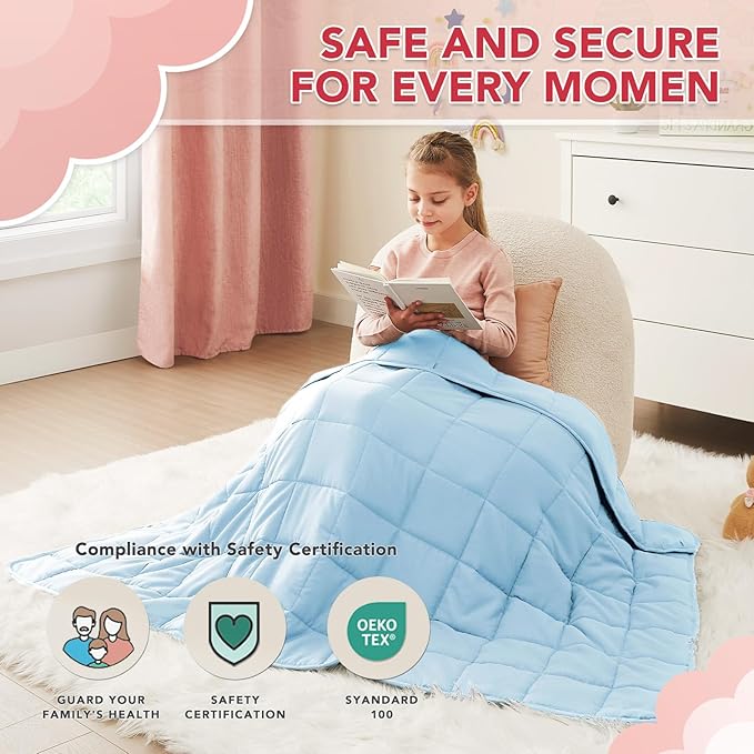 CuteKing Weighted Blanket - Weighted Blanket with Premium Glass Beads - Breathable Heavy Blanket for Comfort Sleep - Thick Blanket All Season (10lbs, 48"x72", Light Blue)