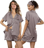 WJing Yi Jia 5Pcs Womens Soft Satin Pajama Set XS-4XL Button-Down Silk Pajamas Floral Sleepwear Bridal Pjs Lounge Pj Sets