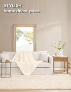 YnM Chunky Throw Blanket, Medium-Weight, Hand Knitted with Chenille Yarn, Skin Friendly, Ventilated and Breathable, Machine Washable, Home Décor Piece for Couch Sofa and Bed (Butter Cream, 80x87 Inch)